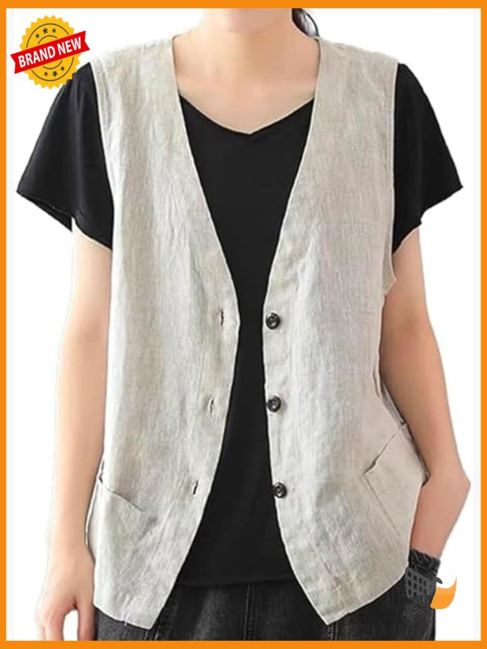 Relaxed Fit Casual Sleeveless Blazer Vest Cotton Linen